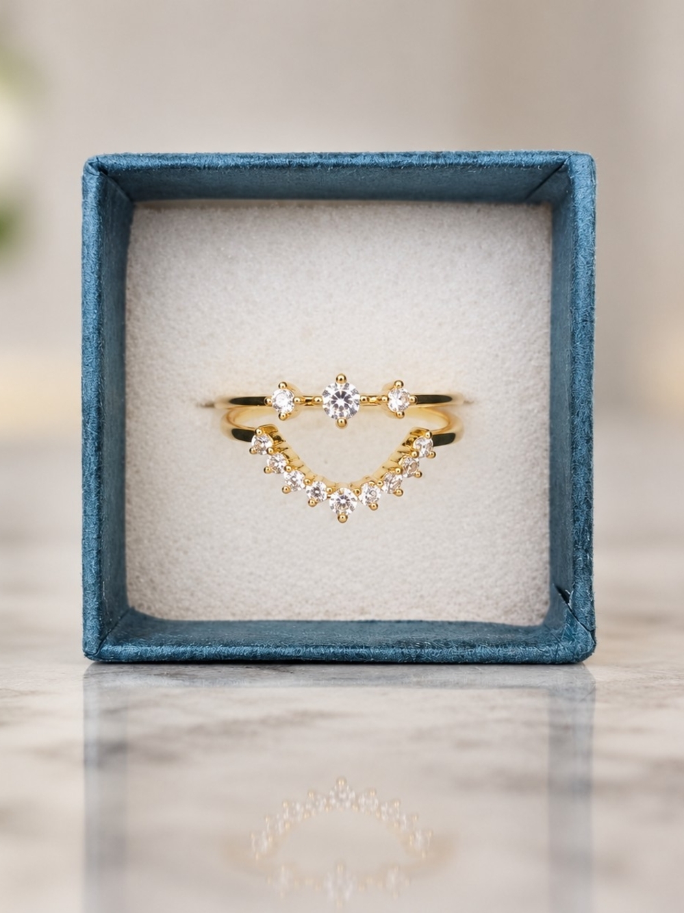 Dainty 14K Gold Triple Plated CZ Stacking Ring Set Sizes 7 & 8
Description